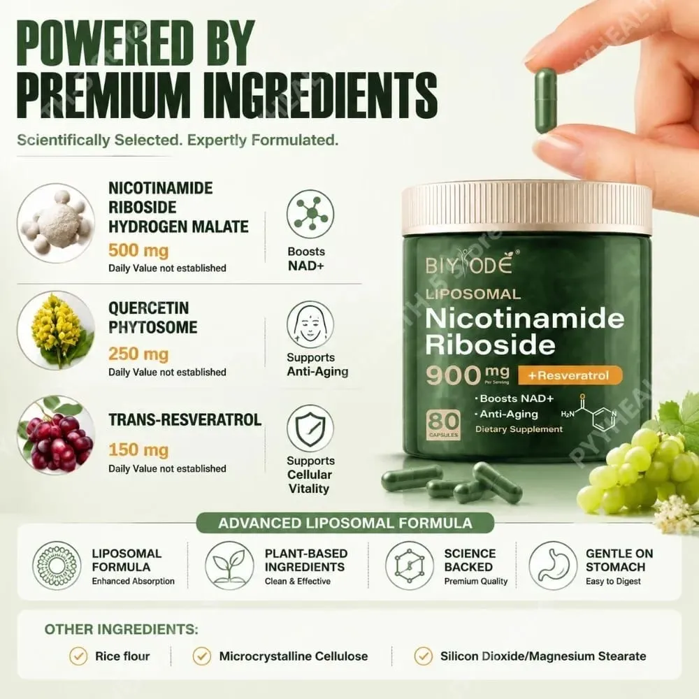 Liposomal Nicotinamide Riboside Capsules with NAD+ Boost and Quercetin Phytosome and Trans-Resveratrol 80 Capsules