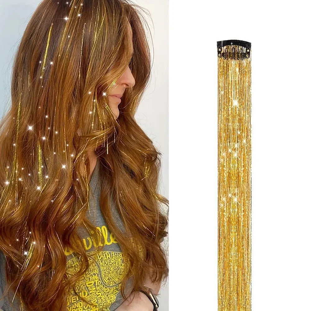 Hair Tinsel Clip in Rainbow Hair Accessories 24 Inch Fairy Hair Tinsel Kit for Women Glitter Extensions Synthetic for Christmas