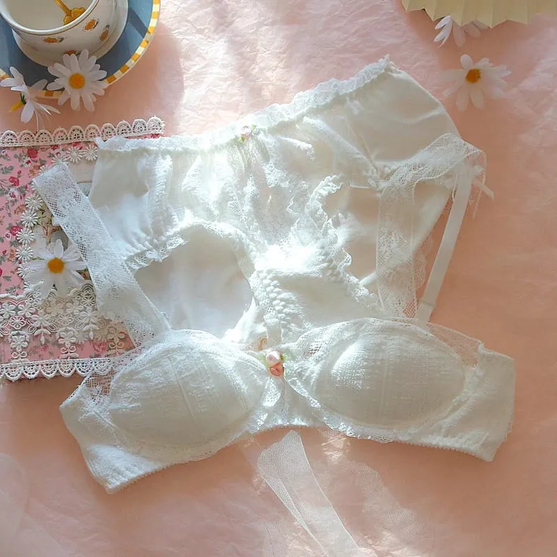 Vintage sous-vêtements princesse dentelle blanche Lingerie coton soutien-gorge à armatures et culotte ensemble japonais petits seins Sexy et mignon Bralette