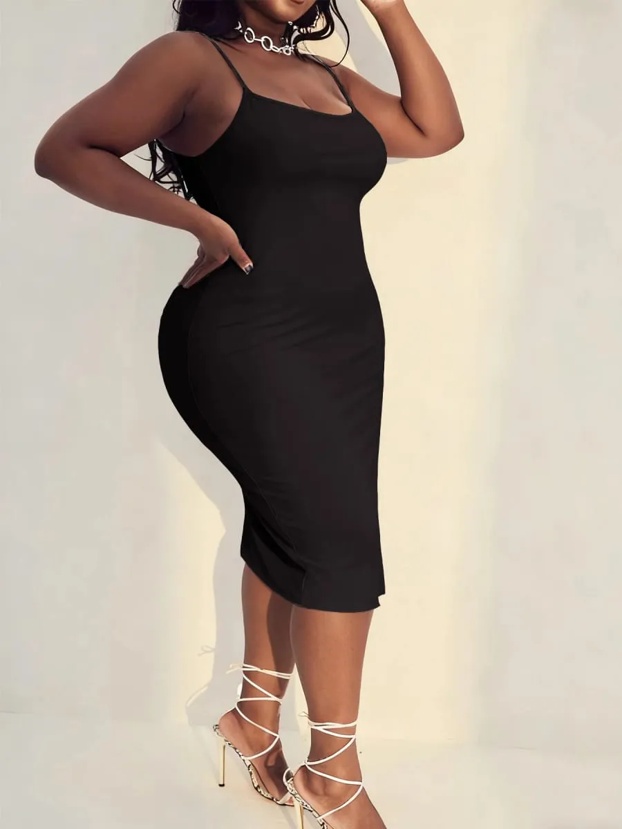 Plus Size Royal Blue Adjustable Spaghetti Strap Bodycon Mini Cami Dress