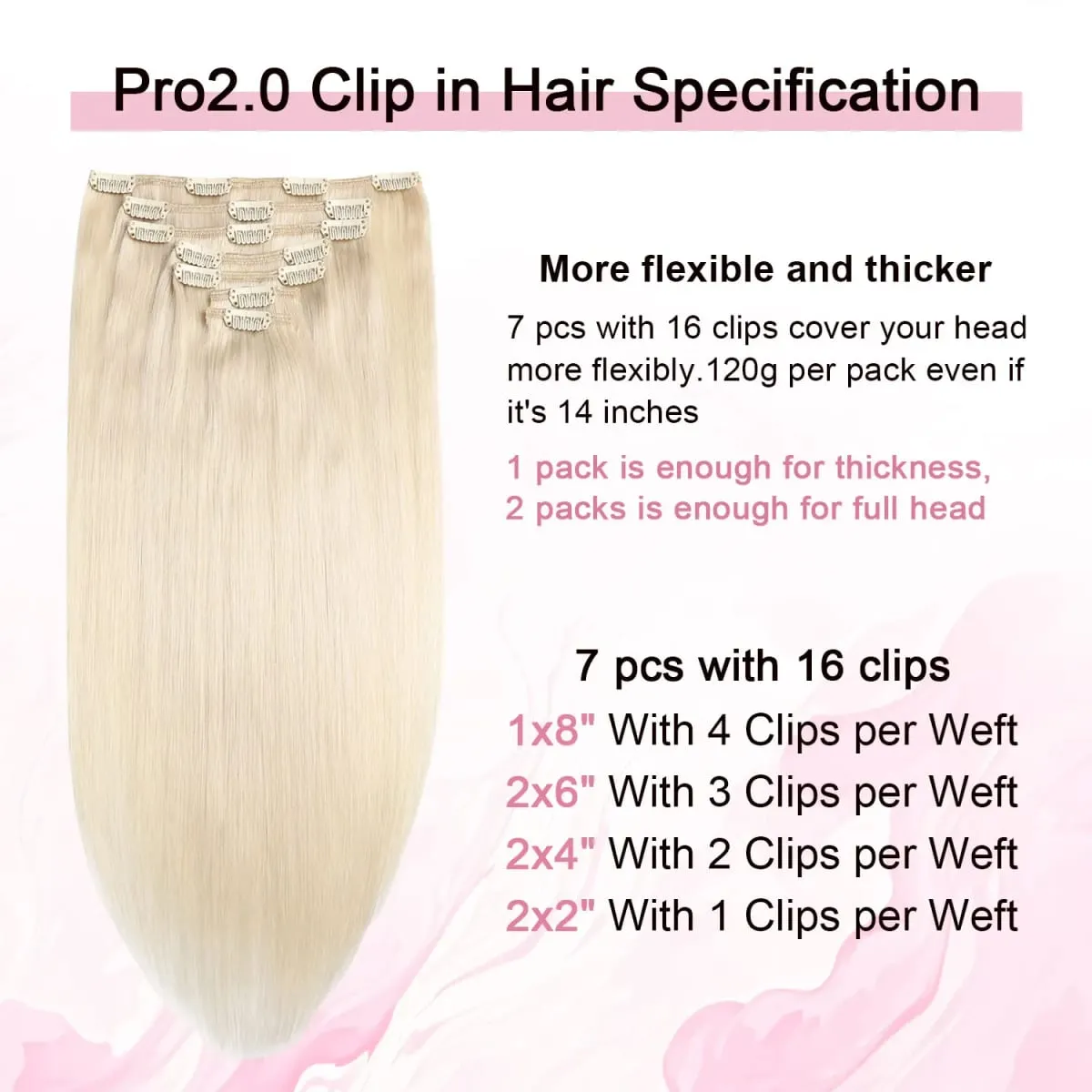 Sweetmet Pro2.0 Clip in Hair Extensions Real Human Hair 120g Thick 7pcs #60 Platinum Blonde Remy Real Human Hair Extensions Clip ins Seamless Double Weft for Women