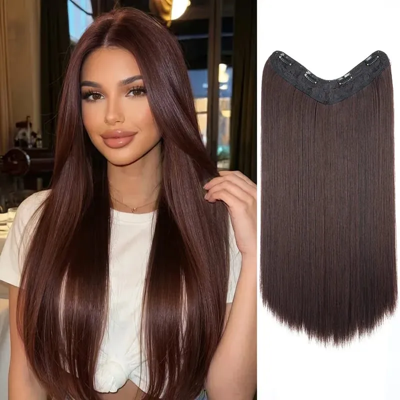 24Inch Synthetic Long Straight 4 Clips One Piece Hair Extension to Increase Hair Volume Soft Fiber Hairpiece for Women