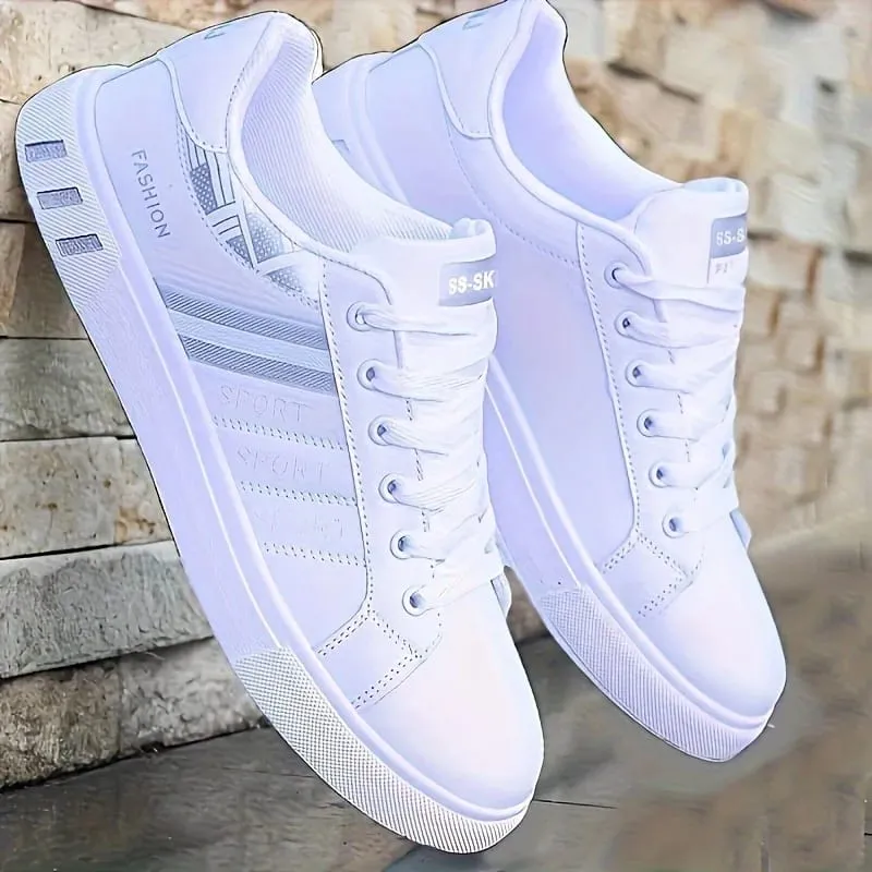 A Pair of White Sneakers Perfect for Skateboarding Casual Sports and Everyday Wear. Lightweight with A Soft Sole Suitable fo