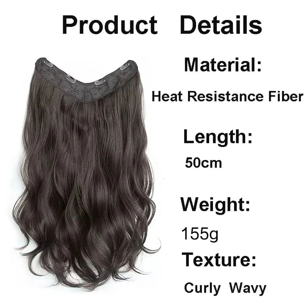 20Inch Synthetic Long Curly Hair Extension 4 Clips V-shape Natural Brown Black Hairpiece for Women — image 6