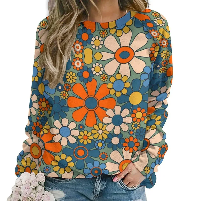 Fashion Butterfly flowers Women round-neck sweatshirt 3D Print Streetwear Autumn Y2k Sweatshirts Pullovers Woman Clothing Tops