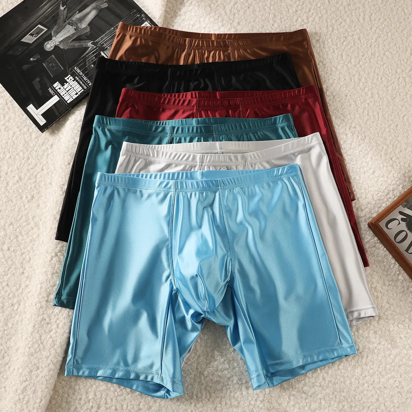 Sous-vêtements pour hommes Boxers homme solide mince glace soie jambe étendue Boxer Shorts Ropa taille moyenne culotte de sport hommes caleçons M-XXL