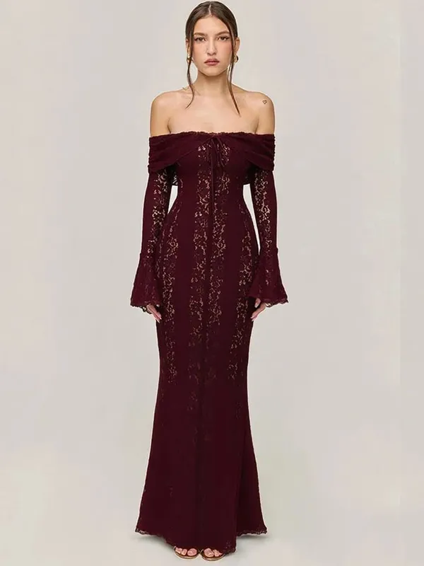 Suninheart White Evening Dresses for Events Red Long Sleeve Lace Elegant Party Dresses 2025 Women Luxury Wedding Prom Dress Gown