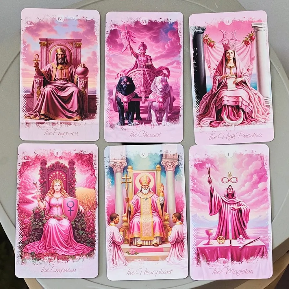Pink Romantic Fantasy Tarot Deck in Tin Box 78-Card Full Deck with Instruction Book 11*6.2cm Spiritual Divination Oracle