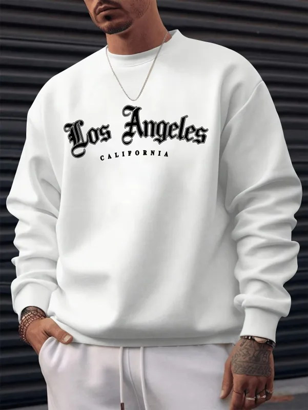 Men's autumn and winter warm casual loose classic loss angels print long sleeved round neck sweatshirt versatile