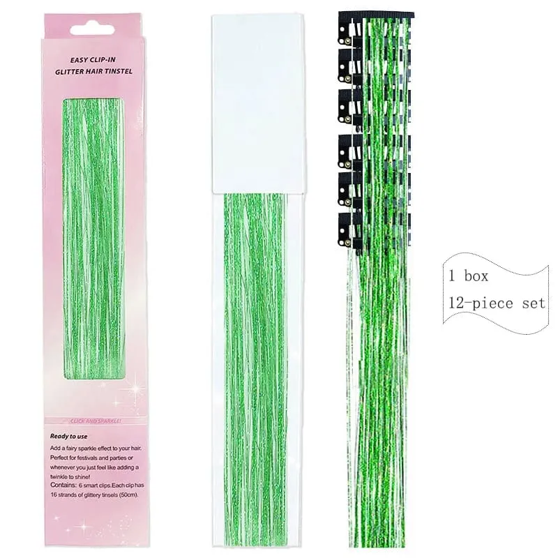 20 Inch Synthetic Hair Extensions -12 Piece Set of Colorful Glitter Hair Accessories Suitable for Girls' Party Birthday Gifts
