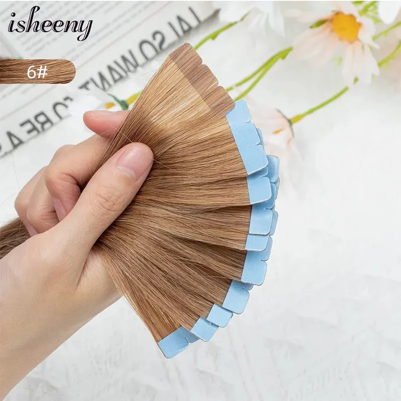 Blond mini taśma w ludzkich doczepach z włosów 12-24 cali bezszwowa taśma klejąca włosy na kleju 10 sztuk/paczka naturalne proste włosy
