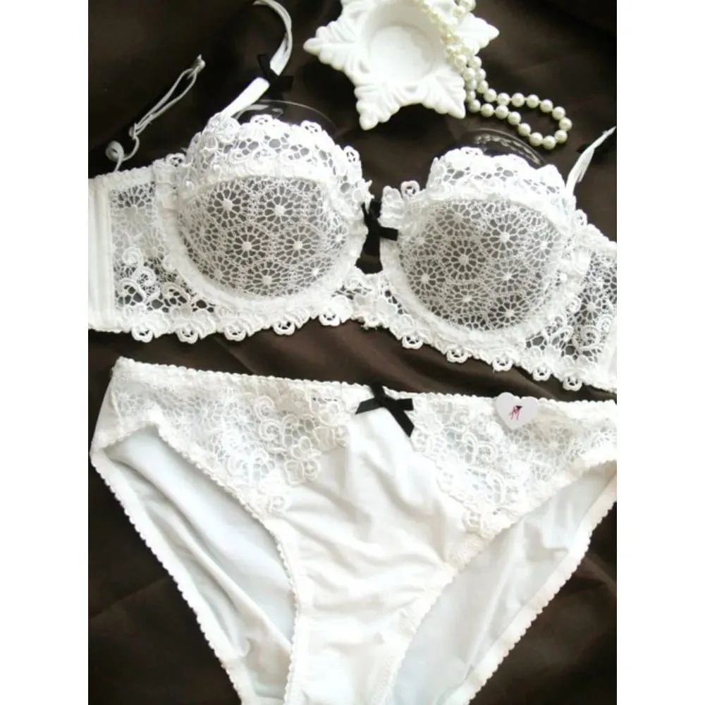 Women Summer White Lace Bra SetUltra‑Thin Breathable Mesh Sheer Sexy Deep V Push‑Up Comfortable Daily Lingerie Underwear Suit — image 2