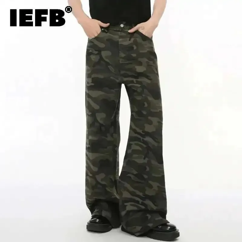 Vintage Camouflage Men's Jeans Fashion Washed Casual Wide Leg Denim Pants Autumn Winter Loose Male Trousers Old Blue 9C354