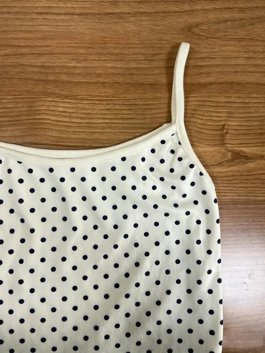 Women Polka Dot Camisole Tank Top Summer Casual Slim Fit Sleeveless White Basic Y2K Crop Top