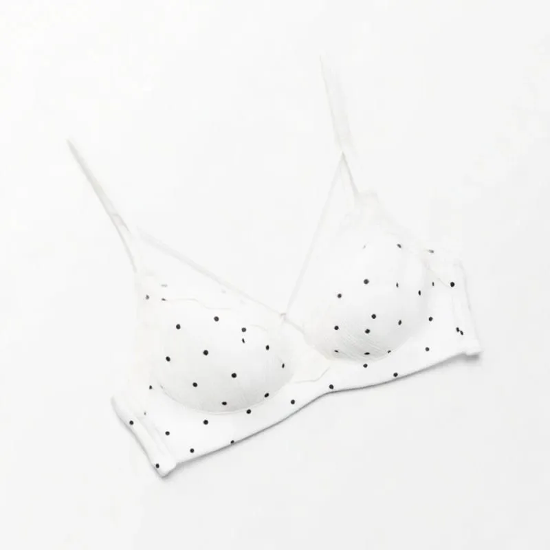 Elegant Japanese Polka Dot Bra & Brief Set Push Up Plunge Small Bust Lift Support Anti Sag Side Coverage Adjustable Comfort