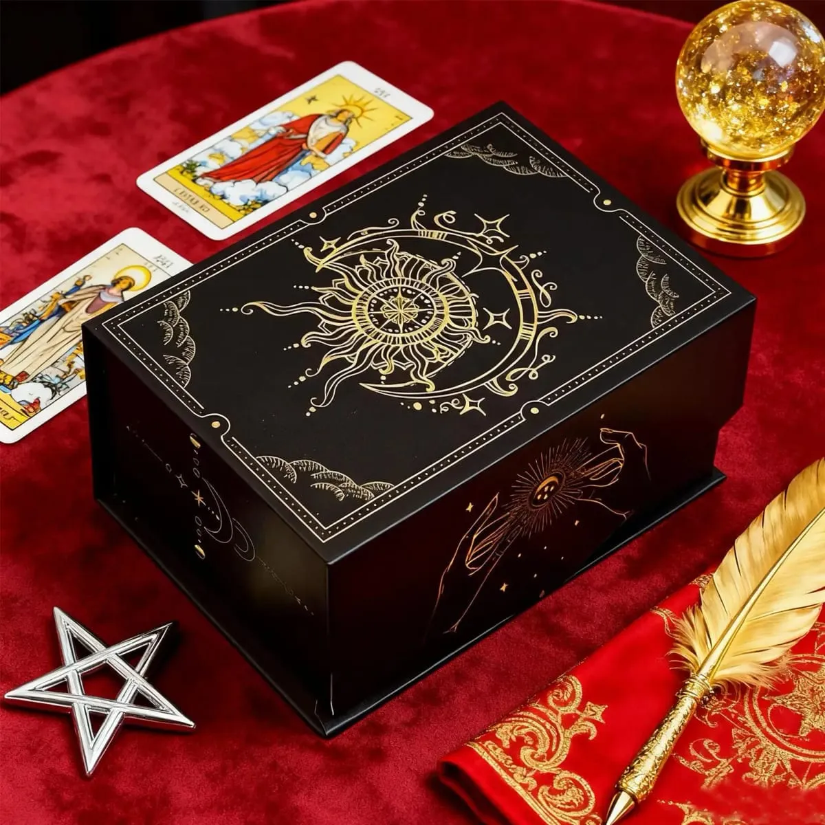 Magnetic Lid Tarot Card Box Portable Lightweight Storage Organizer for Oracle/Playing Cards Jewelry Keepsakes Home Display