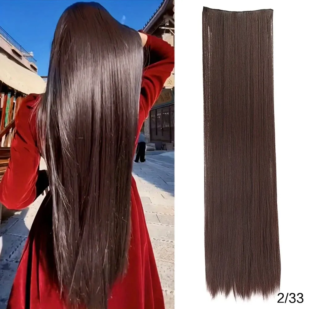40 inch Long Straight Synthetic Hairpieces Clip In Hair Extensions Black Natural Hair Piece for Women