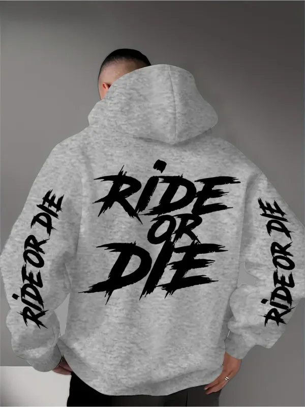 Men's Ride Or Die Graphic Hoodie Sweatshirt Oversized Streetwear Sportswear Pullover Casual Autumn Winter Hooded Top