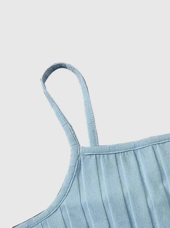 Kvinnor Ribbad Spaghetti Rem Klänning Ärmlös fyrkantig hals Slim Bodycon Kort Klänning Sommar Casual Basic Cami Klänning
