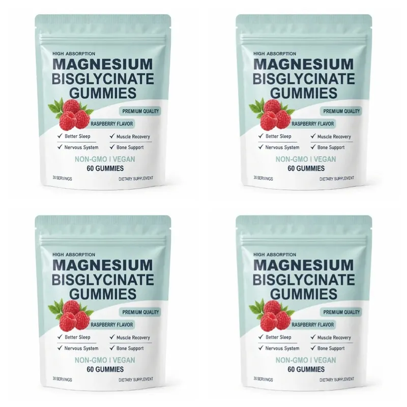 High Absorption Magnesium Bisglycinate Gummies Vegan Raspberry Flavor 60 Count Support Muscle Bone Health Non GMO Gluten Free