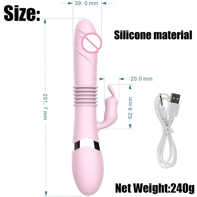 Silicone Rabbit Vibrator 3-in-1 G-Spot Clit Anal Beads Stimulator 10 Modes Thrusting Vibrating Sex Toy for Women