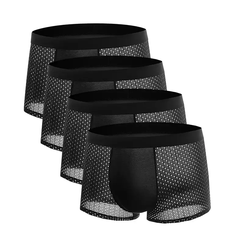 4 pz Uomini Boxer Lce Maglia di Seta Biancheria Intima da Uomo Mutandine Solido Sexy Comodo Estate Traspirante Lntimate Mutande