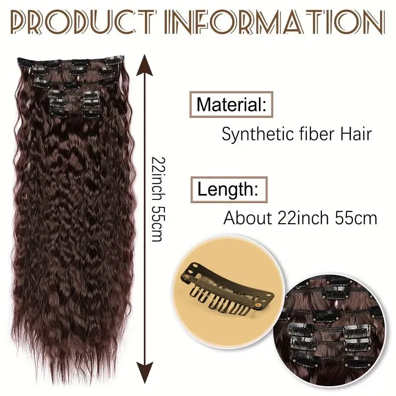 22Inch Synthetic Long Kinky Curly Hair Extension 6pcs/set Clip in Fluffy Hairpiece for Women Daily Use
