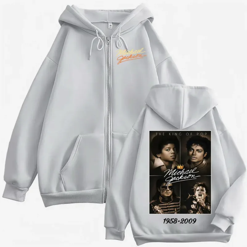 The King of Pop Michael Jackson Bad Era Zip Up Hoodies Men's Women Harajuku Street Jacket Sweatshirt Fleece Casual Zipper Hoodie