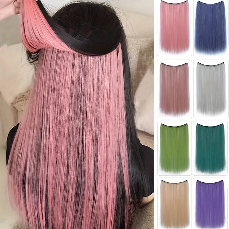 One piece hanging ear dyed synthetic wig piece for women highlighted color hair extensions