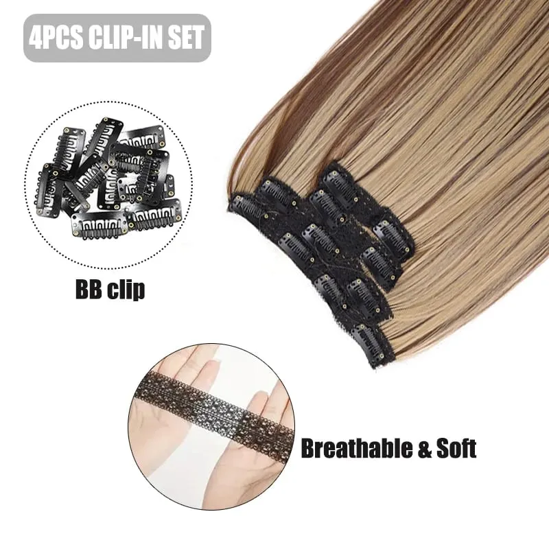 Wig piece for women long straight hair extensions 11 card four piece set synthetic clip hair
