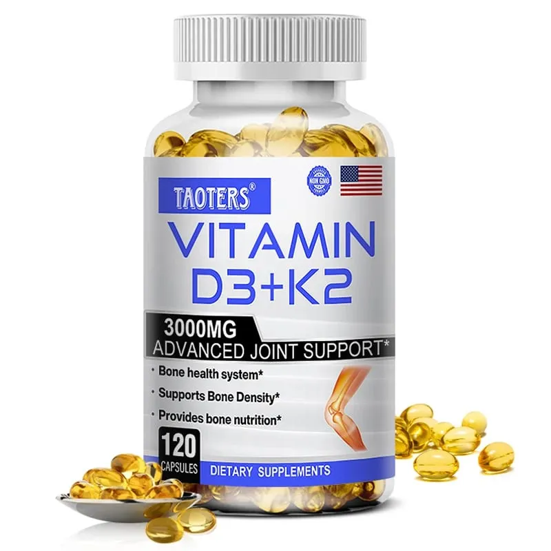 維生素 D3+K2 補充劑，可支持關節、骨骼和免疫健康 非基因改造配方 易於吞嚥的維生素 D 和 K 複合物