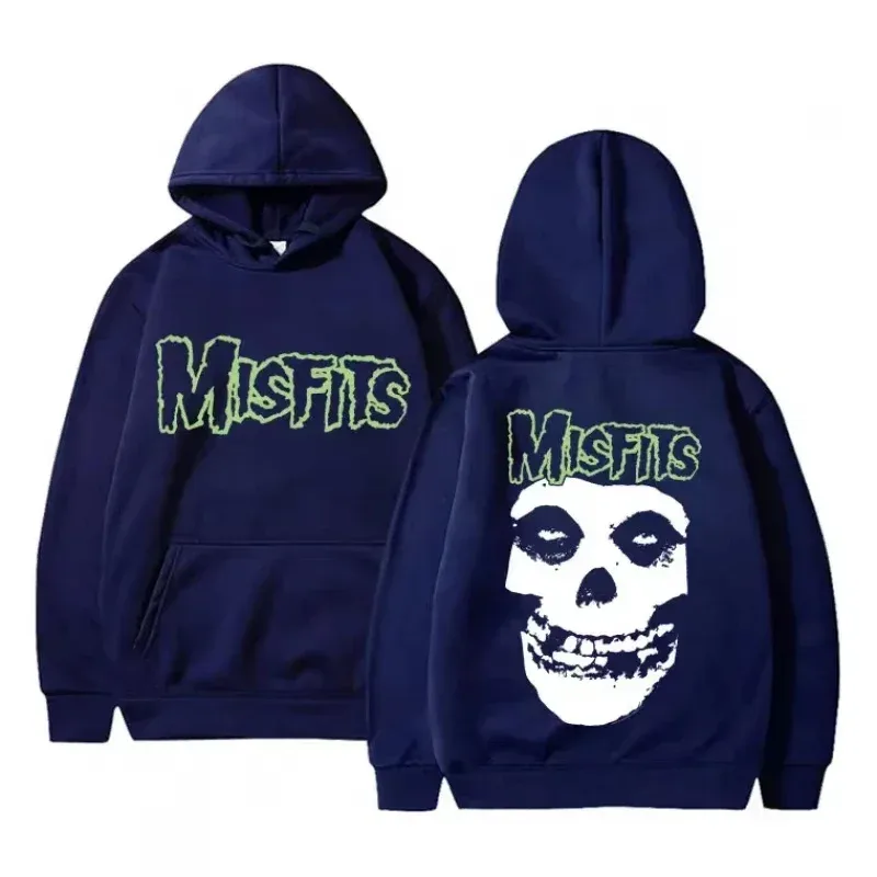 2026 Horror Punk Bizarre Skull Print Hoodie Men's Gothic Retro Loose Fleece Cotton Hoodie Rock Style Pullover Unisex
