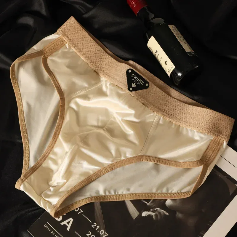 1/3PCS Men's Briefs Ice Silk Satin-like Briefs Men's Underpants Summer Breathable Quick Drying Panties Sexy U Pouch Underwear