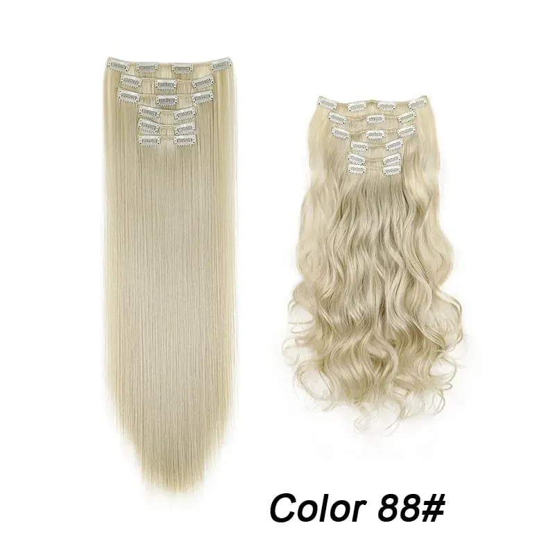 6Pcs/Set 16 Clips Hair Extension Black Long Straight Natural Hair Ombre Hairpiece Heat Resistant Fiber For Women Hairstyle Kpop