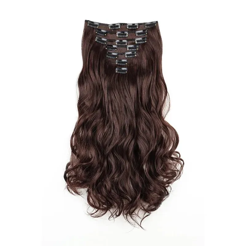 Clip In Hair Extensions 7 PCS Full Head 18Inch Long Curly Wavy Synthetic Hair Pieces Natural Wavy For Women GirlsHair cosplaywig
