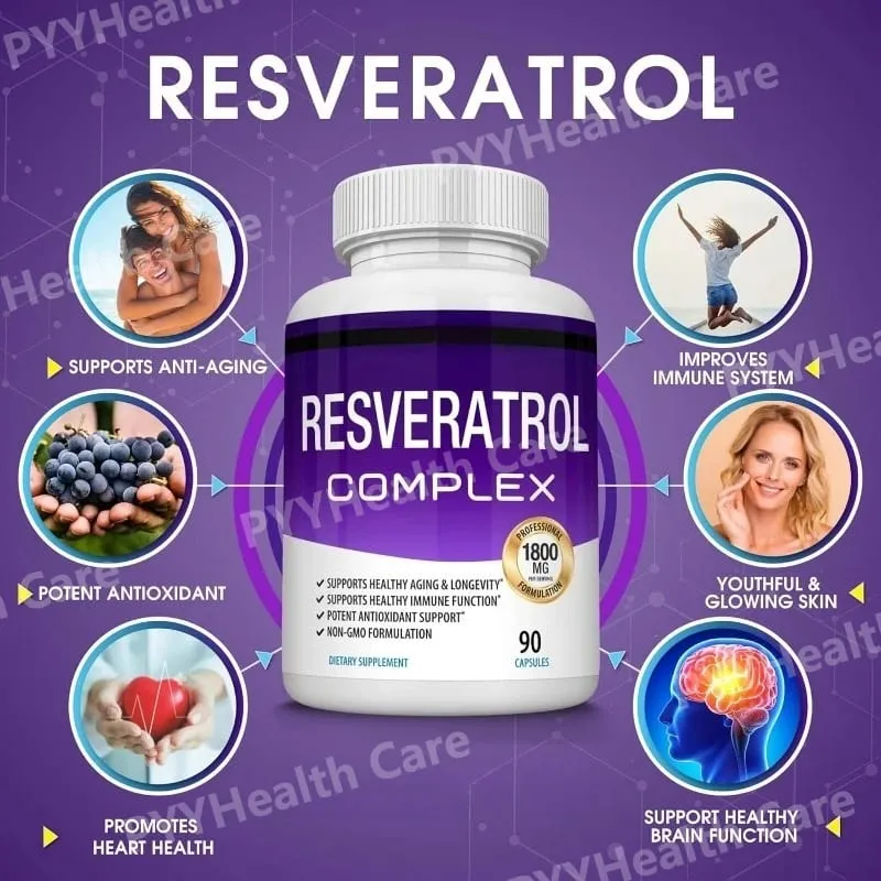 Resveratrol Supplement 1800 Mg Antioxidant Complex for Healthy Aging Health Support Immune System for Men Women 90 Capsules