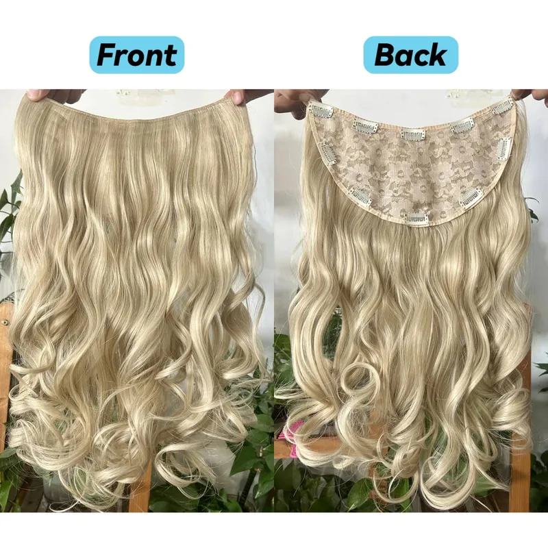Clip In Synthetic Hair Extensions 22 Inch Long Wavy V-Shaped Hair Extension Gold Hair Piece With 10 Clips For Women Daily Use — image 10