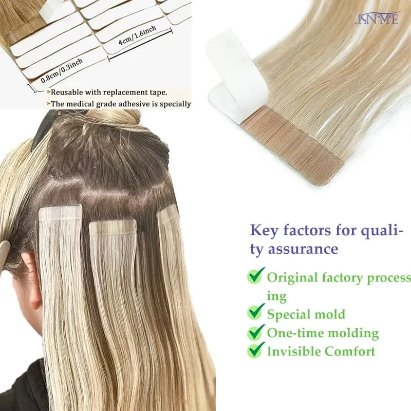 Tape In Hair Extension 100% Really Human Hair Straight Tape Ins Invisible 613 Brown Blonde 2.5g/pcs 16-24 Inch For Women