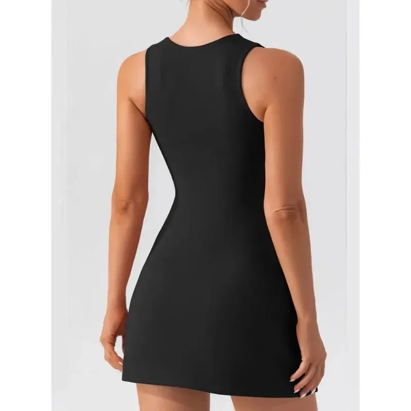 Summer Elegant Solid Color Simple Square Neck Sleeveless Short Dressest New Fashion Versatile Casual Women's Slim Basics Dress