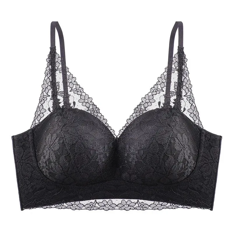 French-style exquisite lace autumn and winter lingerie for women with small busts push-up no underwire anti-sagging seamless