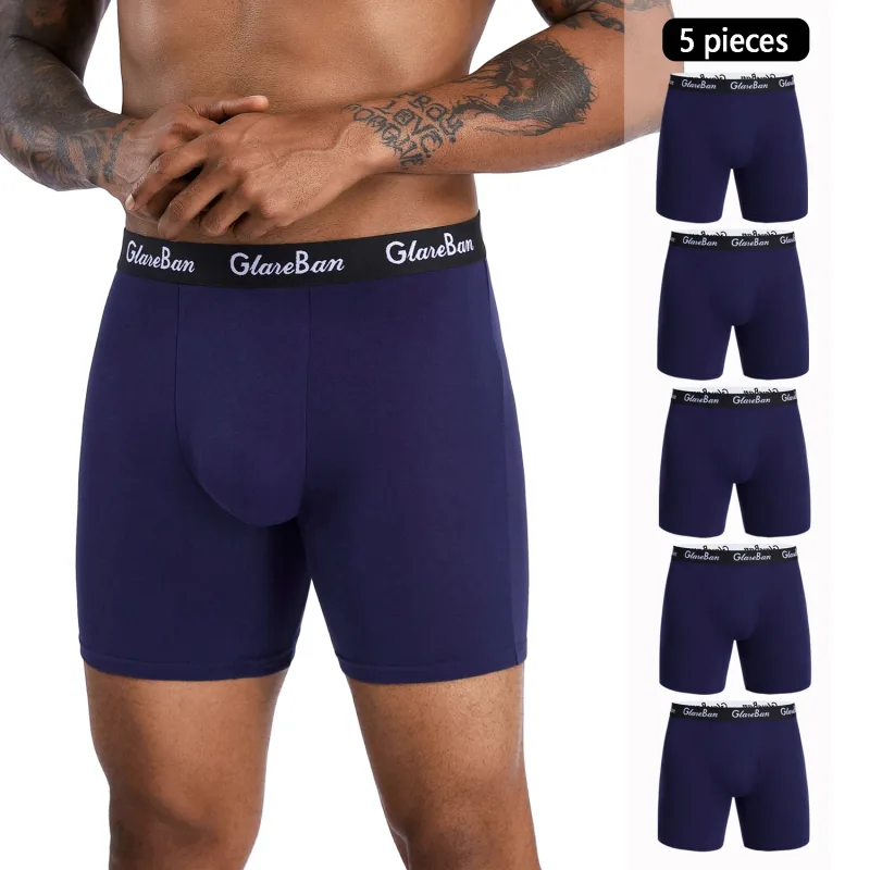 5pcs 세트 중간 길이 검은 복서 반바지 남자 속옷 통기성 남성 속옷 남자 옴므 Boxershorts 슬립 소프트 팬티 2024