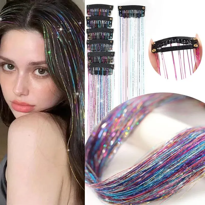Clip hair synthetic 12-pack BB clip laser gold silk shiny wig tinsel hair women's highlighting color hair extension