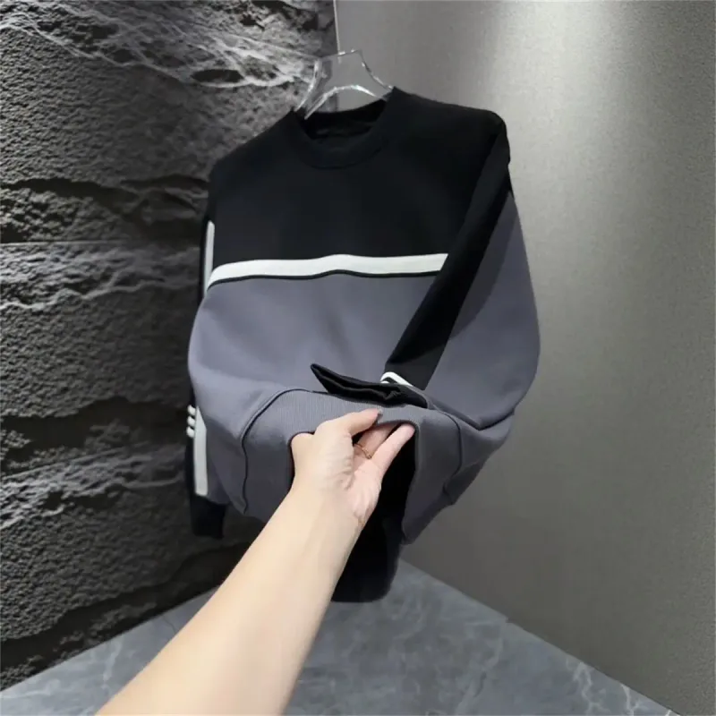 New Round Neck Contrasting Color Sweatshirt Bottoming Shirt Autumn Trendy Brand Top Men's Versatile Casual Trend Hoodies