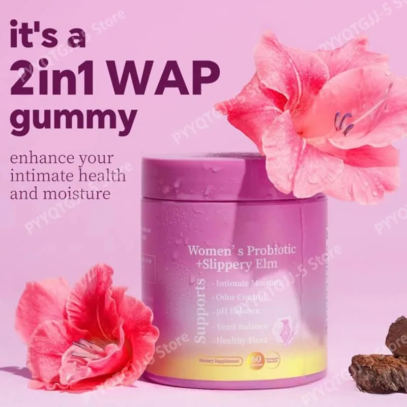 Probiotic Gummies with Prebiotics Slippery Elm + XOS Women's Daily Gut Health Digestive Support Sugar Free Supplement 60 Count