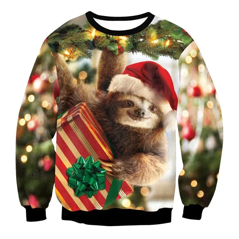 Festival Christmas Pattern Sweatshirts For Men Humping Reindeer 3D Printed Pullover Holiday Party O-Neck Hoodies Long Sleeves