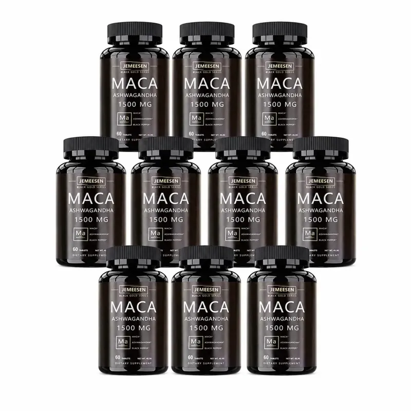 Organic Maca gyökérpor kapszula 1500 mg Maca gyökér kivonatot tartalmazó ashwagandha feketebors-kiegészítő férfiaknak