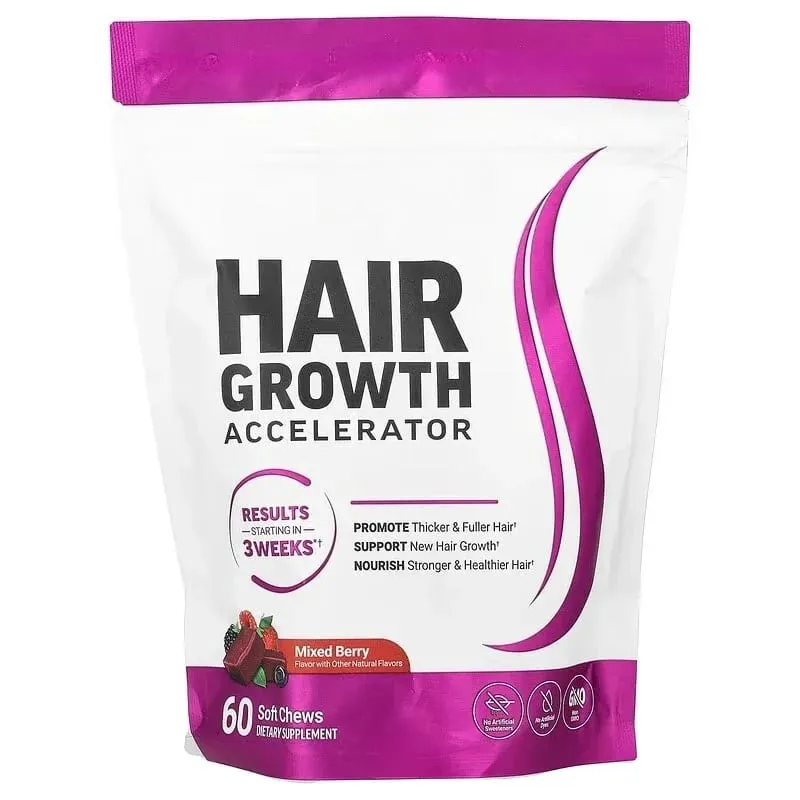 Hair Growth Soft Chews – Vitamin C & E Supplement for Thicker Fuller & Healthier-Looking Hair – Berry Flavor – 60 Soft Chews