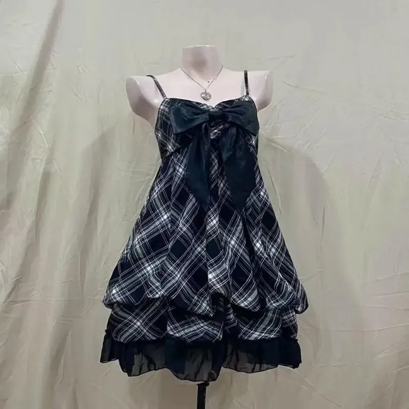 Gothic Retro Sweet Bud Mini Dress Women Harajuku Y2k Strap Dress Y2K Aesthetic Club Party Fashion Outfits