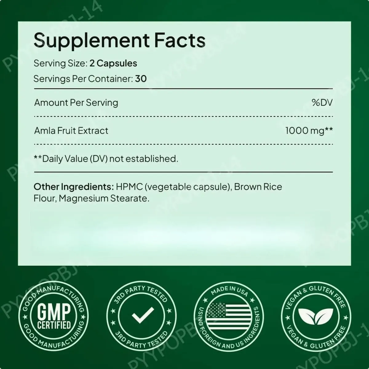 Amla Fruit Extract 1000mg Capsules Superfruit Supplement Energy Support 60 Capsules 30 Servings Vegan Non-GMO Gluten Free