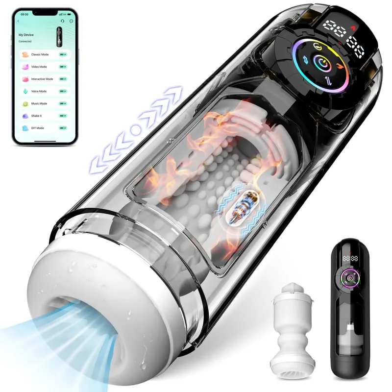 APP Intelligent Heating Suction Blowjob Masturbator for Men LCD Display Telescopic Vibrating Masturbation Cup Pocket Pussy